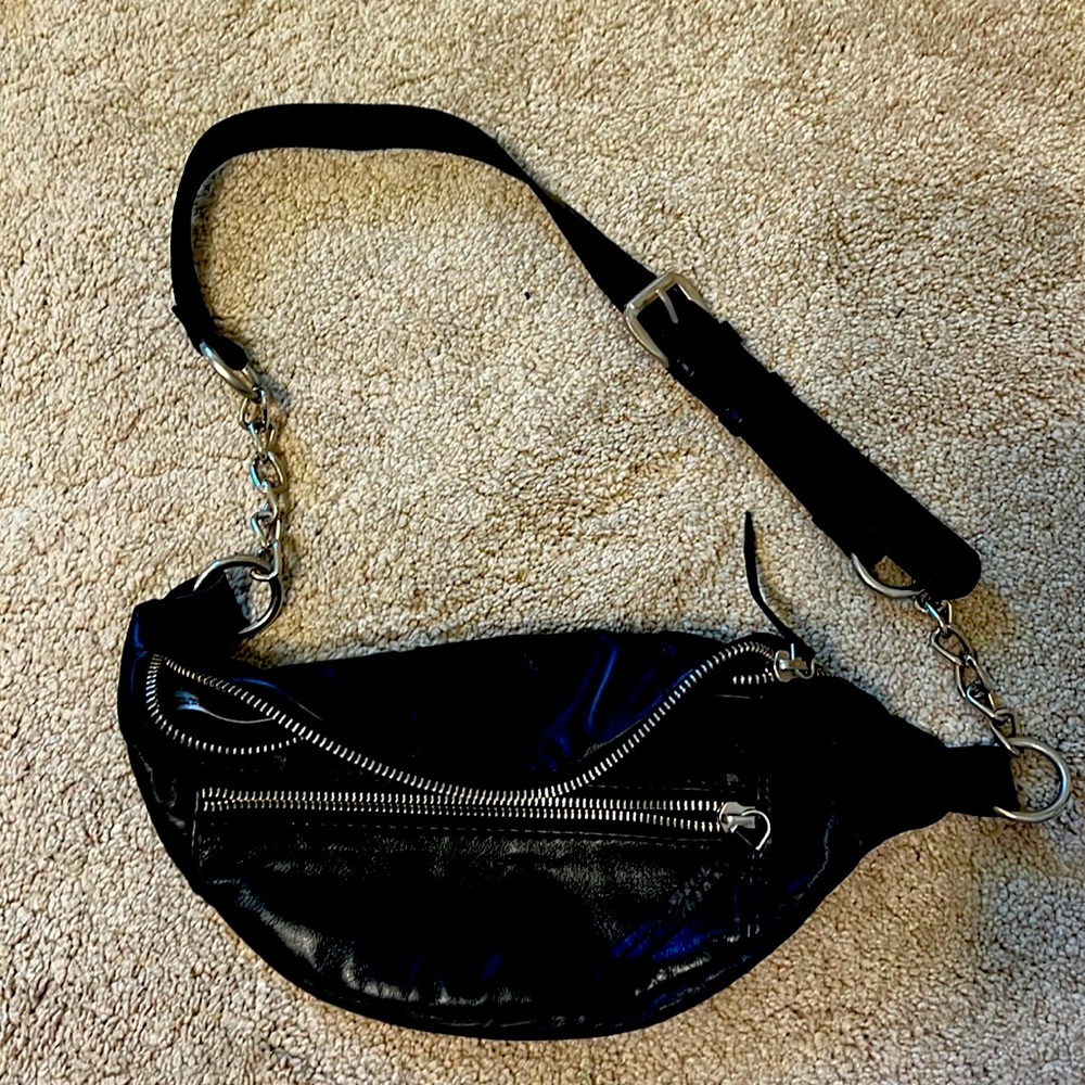 Black faux leather free people cross body